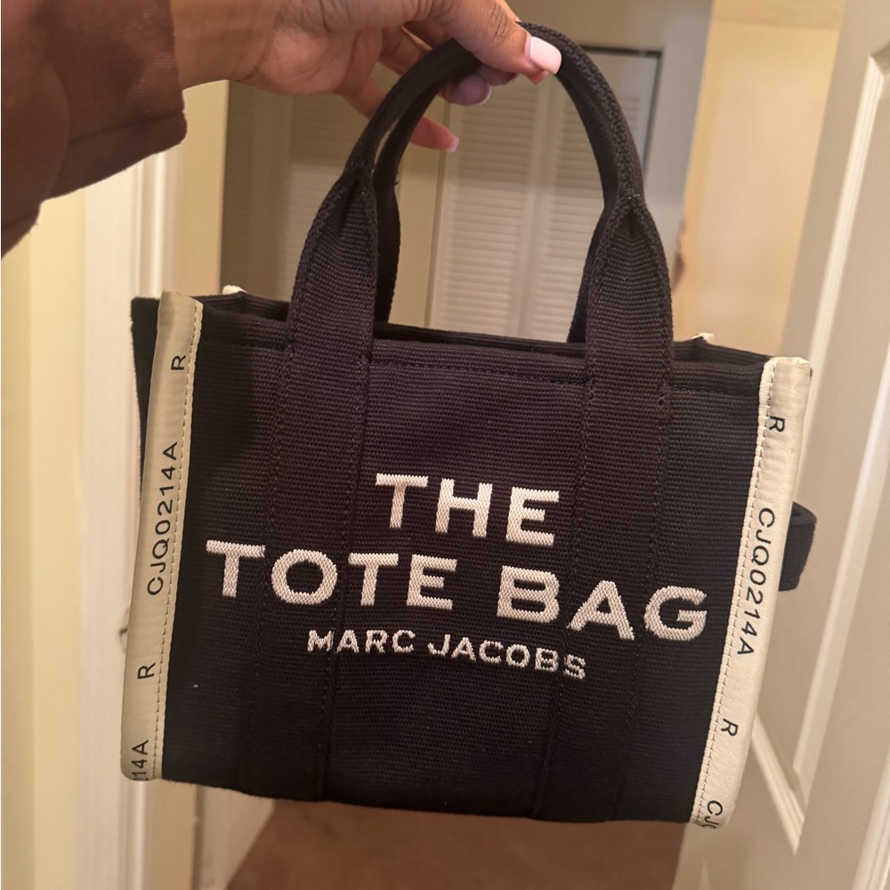 Marc Jacobs Black Canvas The Tote Bag with White Logo